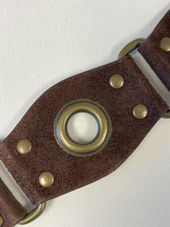 Saks Fifth Avenue Brown Genuine Leather Solid Brass Groomet Studded Belt Size L main image 14